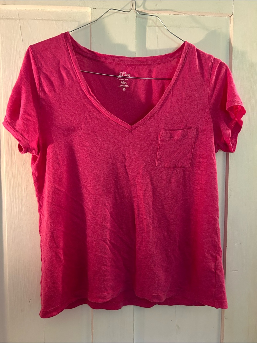 J. Crew Hot Pink V-Neck Pocket Tee